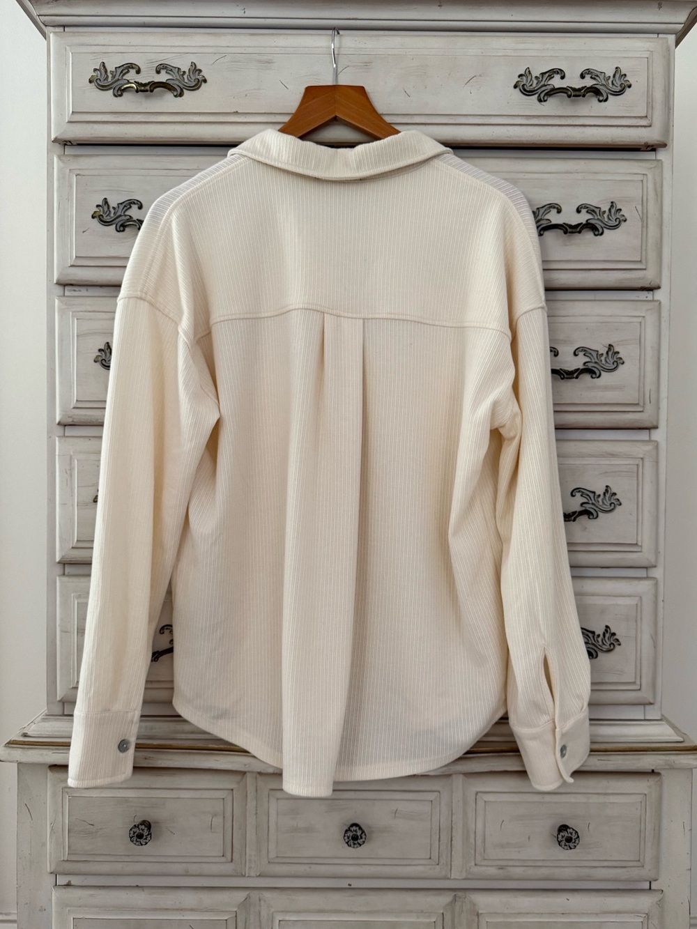 Cream Ribbed Button Shirt - Picture 2 of 4